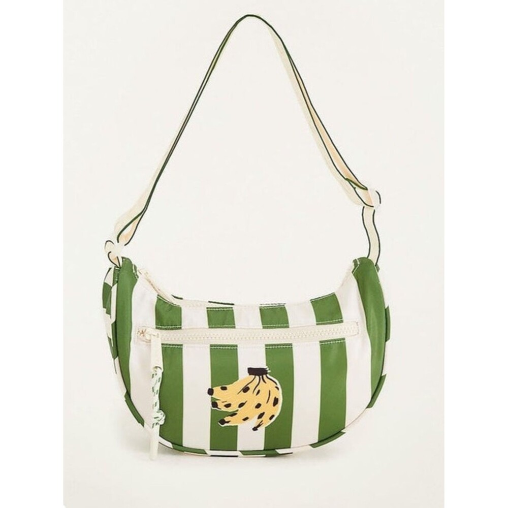 NEW FARM Rio Green Tropical Banana Shoulder Bag Stripes Size 12" x 6.75" x 3"